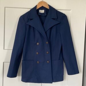 Vintage Sears Womens Double Breasted Jacket Blazer Tailored Sailor Academia NAVY